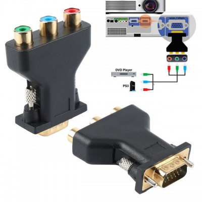 Conector VGA to AV Adapter VGA to 3RCA Plug Converter Componente Vídeo Jack Conector